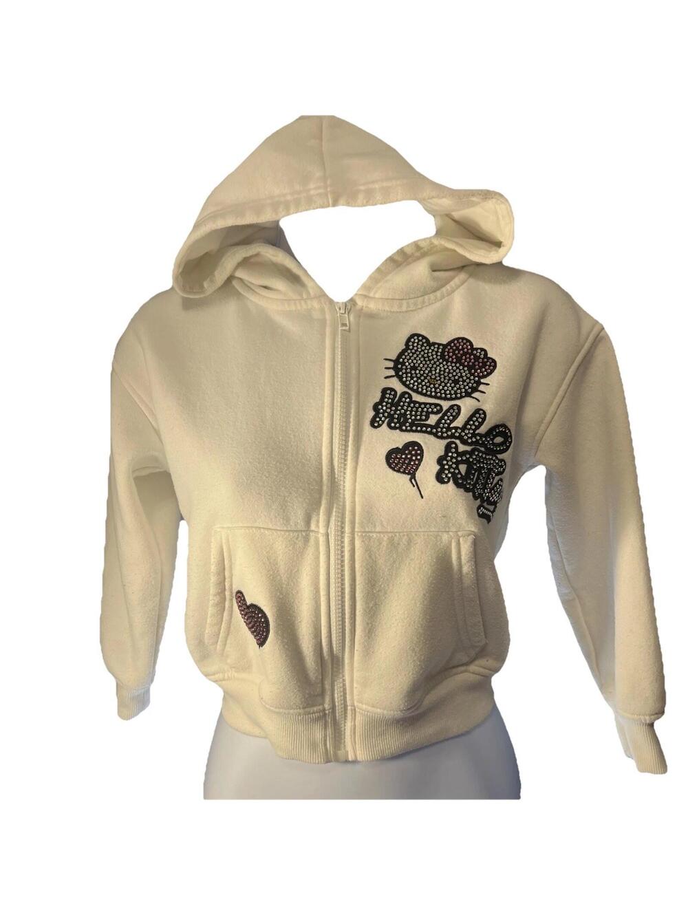 Forever 21 x Hello Kitty Full Zip Hoodie Long Sleeve Size 5/6White Rhinestone